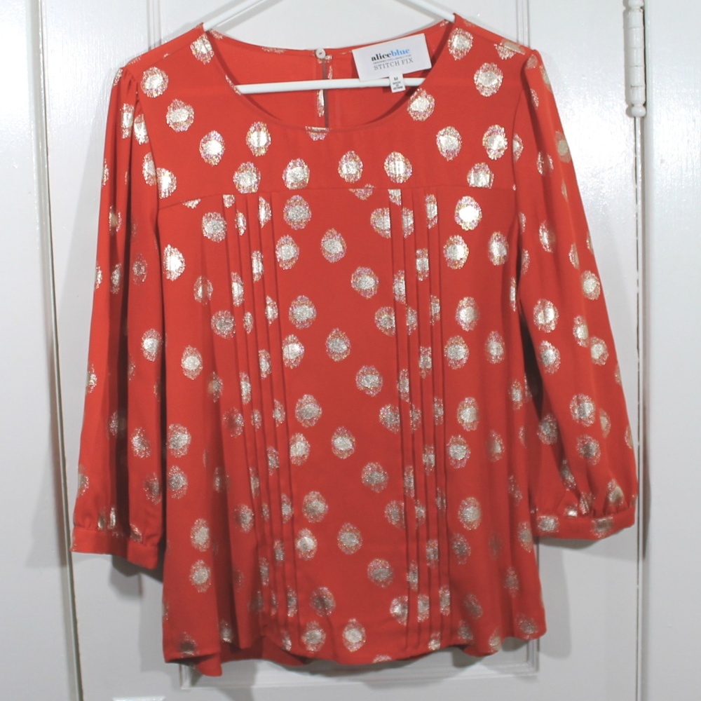 burnt orange pleated front blouse